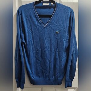 Lacoste teal vneck 100% cotton sweater men's size Medium